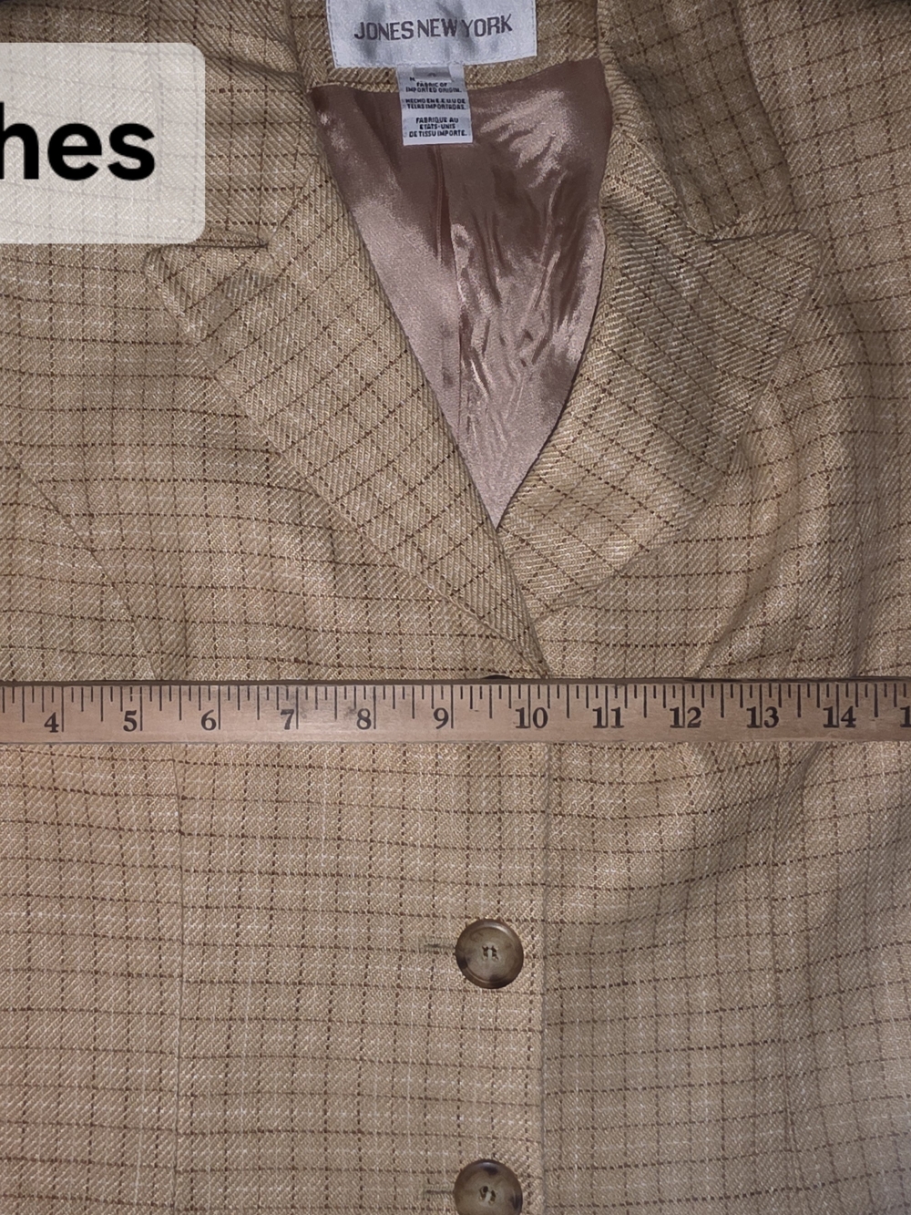 Vintage 1990s Jones New York Sz 4 Women's Beige Plaid Tailored Jacket - Picture 5 of 9
